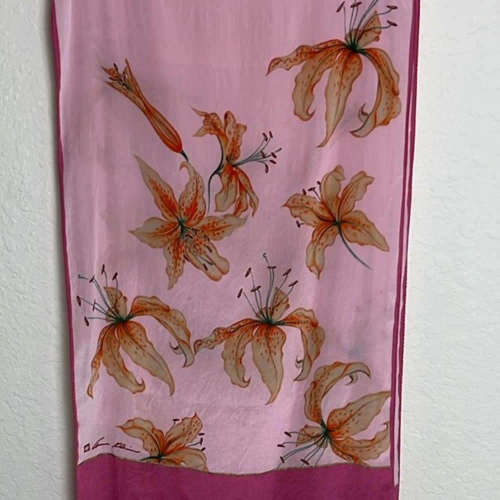 Anne Klein Tiger Lily Print Silk Scarf